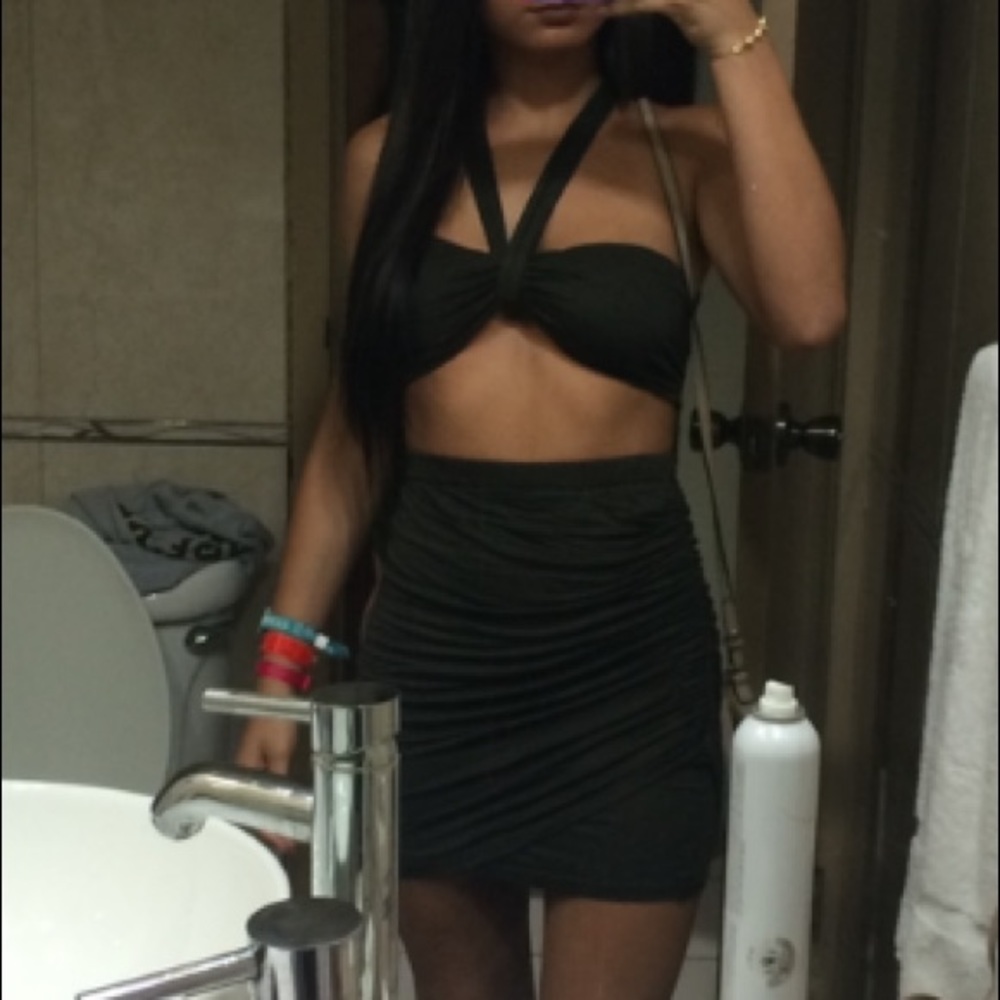 Two piece olive green skirt set